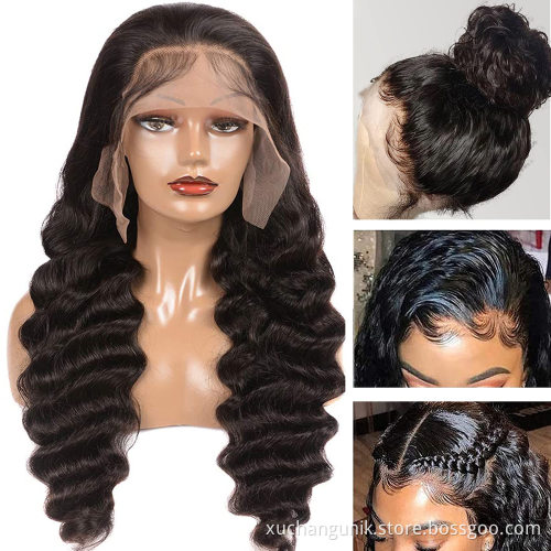 Customize Wig Vendors Wholesale Indian Virgin Hair Lace Frontal Wig 13*4 Natural Deep Virgin Human Raw Indian Hair Wig Deep Wave